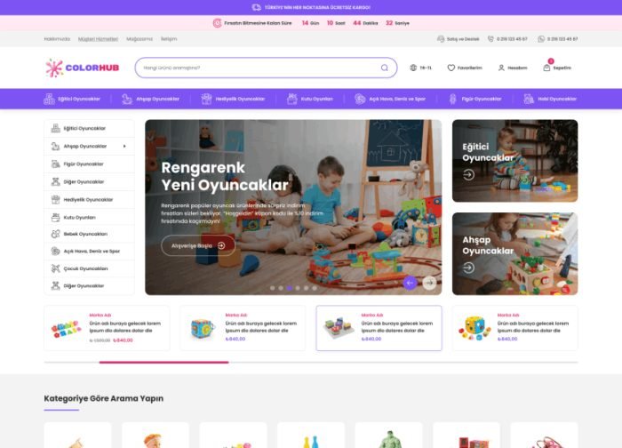 ideasoft ColorHub teması önizlemesi — Çok kategorili mağaza