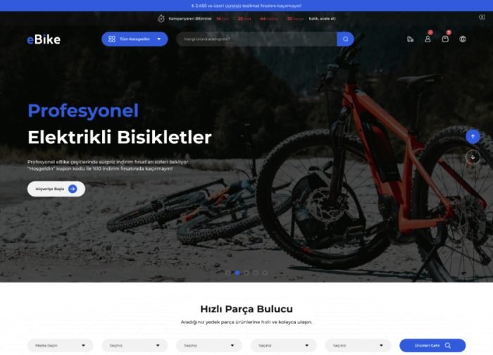 ideasoft eBike teması önizlemesi — Teknik ürün ve outdoor